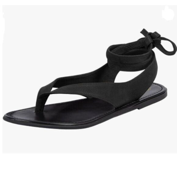 FOWT Women Split Round Toe Sandals Lace up Strappy Flip Flop Shoes Black - Picture 1 of 7